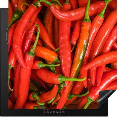Produktbild von KitchenYeah© Herdabdeckplatte Ein Haufen roter Chilischoten , 78x78cm, Küche Deko, Glaskeramikkochfeld Herdabdeckung, Abdeckplatte fùr Kochfeld
