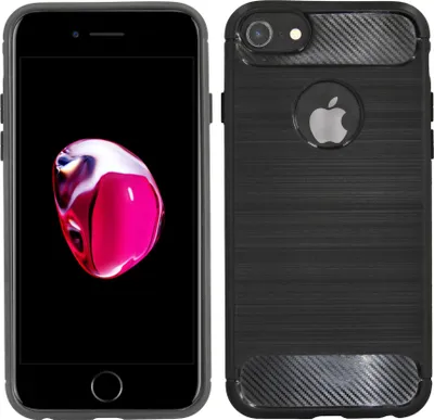 Produktbild von cofi1453® Silikon Hülle Carbon kompatibel mit iPhone 7 TPU Case Soft Handyhülle Cover Schutzhülle Schwarz