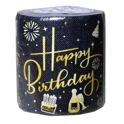 Produktbild von 1 Rolle Toilettenpapier " Happy Birthday " schwarz/ gold Geschenk , Deko