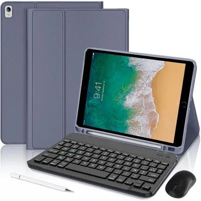 Image de Coque Clavier pour iPad Air 3 10,5 Pouces / iPad Pro 10,5 Pouces - CuirPolyuréthaneViolet avec Clavier + Souris + Stylet