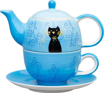Obrázok produktu pre Čaj pre jedného  / Čajový servis / Čajový servis Sweet-Line Black Cat, čajník 400 ml s čajovou šálkou 200 ml, keramika
