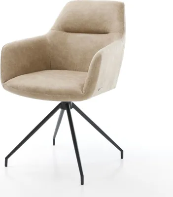 Produktbild von DELIFE Esszimmerstuhl Pejo-Flex Mikrofaser Beige Vintage Kreuzgestell konisch Schwarz Taschenfederkern