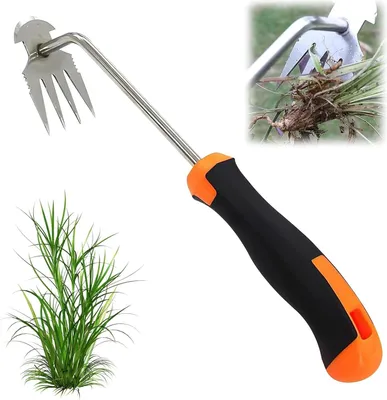 Produktbild von Unkrautstecher für Gartenarbeit - rostfreier Stahl - manuelle Unkrautentferner - Gartenarbeit - Jäten - Fugenkratzer mit gummiertem Griff und 4 Zähnen