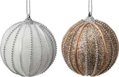 Obrázek produktu pro H&S Decoration | Vánoční ozdoby na stromeček - Vánoční ozdoby - 8 cm - Sada 12 kusů - Bílá + Zlatá - Vánoční ozdoby - Třpytky