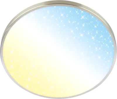 Image de Briloner COMPETO LED Plafonnier, intensité lumineuse variable, télécommande, contrôle de la température de couleur CCT, ciel étoilé, nickel mat, Ø38 x 6 cm