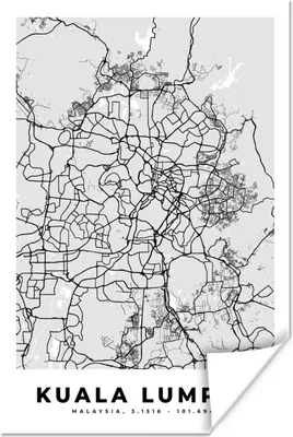 Produktbild von MuchoWow® Poster Kuala Lumpur - Stadtplan - Schwarz und weiß - Karte 120x180 cm - Kunstposter