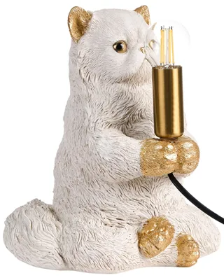 Produktbild von BELIANI Tischlampe Weiß Kunstharz 26 cm Hoch 1-Flammig Glühbirnen-Optik Tiermotiv Katze Langes Kabel mit Schalter Glam Nachttischlampe Leselampe