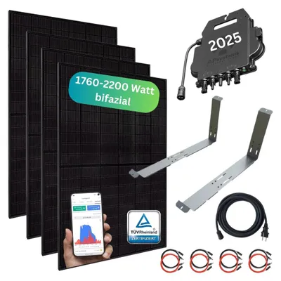 Produktbild von MYVOLTAICS Balkonkraftwerk MyCarport 1760+ Watt, bifazial, Hoymiles Wechselrichter WLAN 800 Watt, Steckerfertig - einstecken. fertig. - 5m