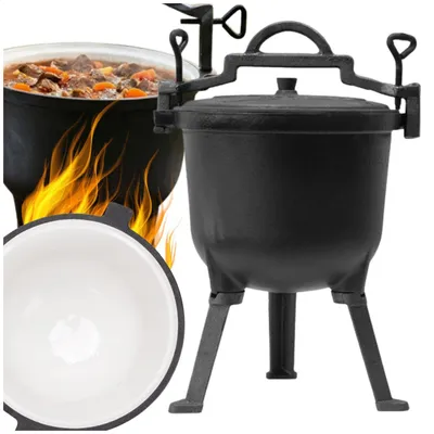 Produktbild von Emaillierter Gulaschtopf Gusseisen 10L - Feuertopf - Outdoor Camping - mit Deckel - Dutch Oven