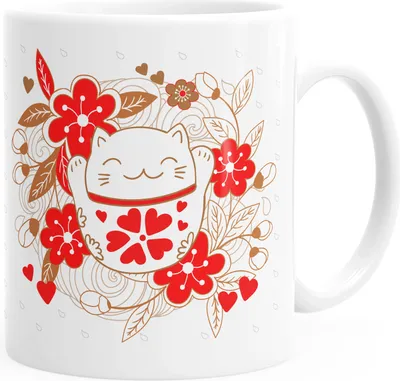 Produktbild von Kaffee-Tasse Glückstasse Glückskatze Winkekatze Geschenk-Tasse Autiga® weiß unisize