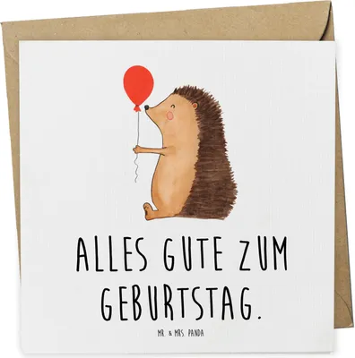 Produktbild von Mr. & Mrs. Panda Glückwunschkarte Igel Luftballon - Weiß - Geschenk, faltkarte, Lustige Sprüche, Klappkarte, Herzlichen Glückwunsch, doppelkarte, anlasskarte, Grußkarte