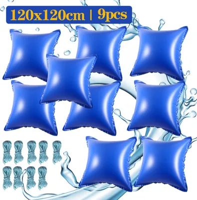 Immagine prodotto di Cuscini gonfiabili per piscina Vigevee, 120x120 cm | Cuscini invernali per piscina | Copertura gonfiabile quadrata per piscina | Resistenti al gelo fino a -25°C | Materiale: PVC | Confezione da 9 pezzi