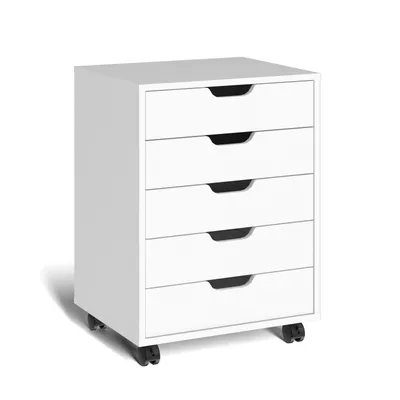 Image de Armoire à dossiers ALIGHTUP avec 5 tiroirs verrouillables, 4 roulettes, pour le bureau à domicile, 48,3 cm × 40,1 × 64,9 cm, blanc