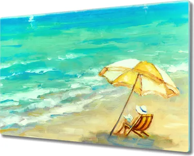 Produktbild von Coloray Kochplattenabdeckung Herdabdeckplatte 80x52 cm Hackbrett Schneidebrett Küchenbrett - Sonnenschirm Meereswellen
