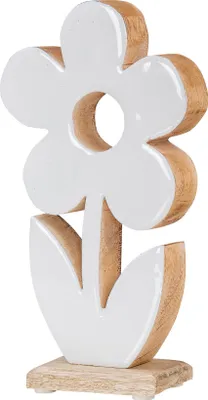 Produktbild von Blume aus Holz H23cm Mango Weiß Natur Braun Tischdeko Deko Aufsteller Rustikal