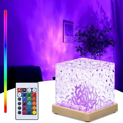 Productafbeelding van Golvende lamp - Nachtlampje projectie - Kamerdecoratie sfeer - 16 Kleuren kristal - 11 cm kubus - Meerkleurig