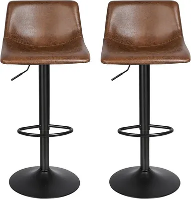 Produktbild von Barhocker 2er Set, Barstühle Höhenverstellbar, Drehbare Küchenhocker, Barstuhl Industrial Küchenhocker, mit Rückenlehne und Fußstütze, Esszimmer, Theke (2, 43x37x80-100cm)