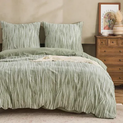 Immagine prodotto di Set di lenzuola 135x200 cm, cotone, motivo a righe, verde, 2 pezzi