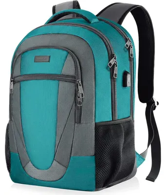 Immagine prodotto di Zaino da 17,3 pollici per laptop, con porta USB per la ricarica, color verde-grigio, impermeabile, adatto sia per uomo che per donna