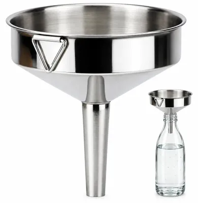 Produktbild von Metalltrichter Küchentrichter Einfülltrichter 12 cm für Flaschen Gläser schmaler Ausguss Edelstahl Optik mit Haken