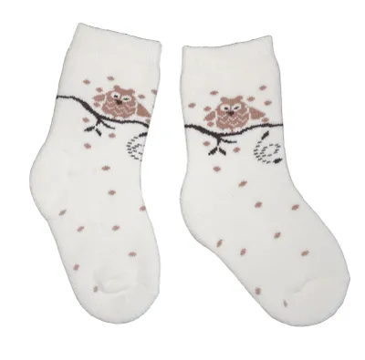 Produktbild von Kinder Plüsch Socken Thermo Voll Frottee aus Baumwolle Eule Creme Größe 19-22