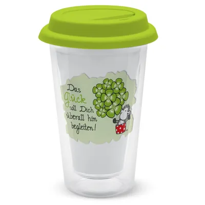 Produktbild von Sheepworld - 44898 - Becher to go, mit Silikondeckel, Glas, Das Glück soll Dich überall hin begleiten, 350ml