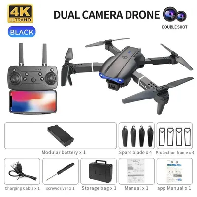 Immagine prodotto di Mini drone RC pieghevole - Quadricottero E99 Pro - Doppia fotocamera 4K - FPV Wi-Fi - Funzione di mantenimento dell'altitudine - Portata 80 m - Autonomia di volo 5–10 min - Peso inferiore a 150 g - Nero
