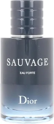 A product shot of a Dior Sauvage Eau Forte perfume bottle.