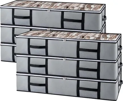 Produktbild von Unterbett Aufbewahrungsbox 6 Stück 90L Grau mit Deckel