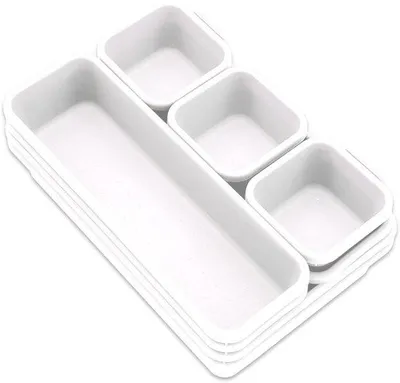 Immagine prodotto di Sistema di contenitori bianchi in plastica a 8 scomparti per cucina, ufficio, gioielli, trucchi e organizzazione