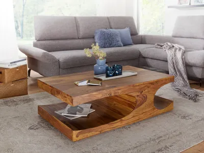 Produktbild von Couchtisch Massivholztisch BUANA 118x70x38 cm mit Ablage Holz Sheesham