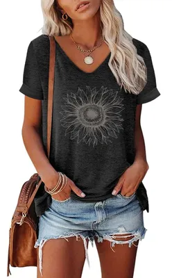 Image de T-shirt à col en V pour femmes, manches courtes