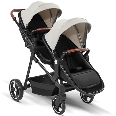 Image de Poussette double pour deux enfants - Pliable - Compacte - Adaptée aux voyages en avion - Légère - Charge maximale : 20 kg - Gris clair