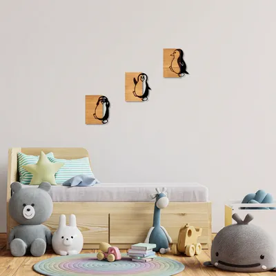 Produktbild von Wallity, Penguins- SKL2323, Schwarz,,Nussbaumfarbe, Sonstige Wohndekorationen, 21 x 3 x 25 cm, 50% Holz (Dicke: 3 cm) / 50% Metall (Dicke: 1 mm)