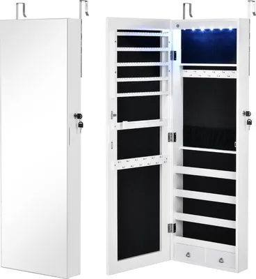 Produktbild von Verspiegelter Schmuckschrank Abschließbar Wand- / Türmontage 36 x 10 x 108 cm Weiß