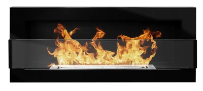 Immagine prodotto di Caminetto di alta qualità Campo24 90x40cm nero lucido con vetro di sicurezza / Caminetto a bioetanolo da parete per uso interno / Caminetto moderno perfetto per il soggiorno