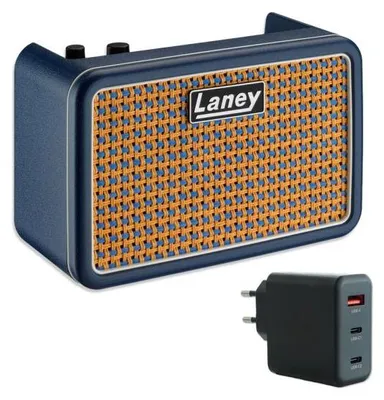 Imagen del producto de Amplificador de guitarra Laney Prism Mini, color azul, con fuente de alimentación