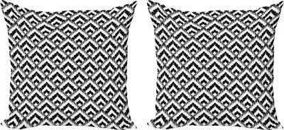 Obrázek produktu pro ABAKUHAUS Černobílá sada povlaků na polštář (2ks), ručně kreslený černobílý geometrický vzor rybí kosti, 40 x 40 cm, bílá černá