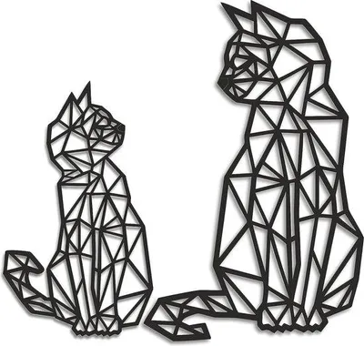 Produktbild von Katenelemente 40 x 26 cm und 30 x 18 cm in Schwarz | Holzkattelemente Wanddekoration Geometrische Ornamente Wandkunst Hängeende Dekoration