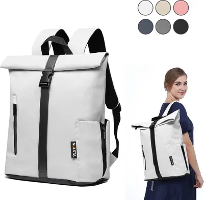 Produktbild von 7MAGIC RollTop Rucksack 20L-25L, Laptoptasche 15,6 Zoll Groß Kapazität Daypack, Schulrucksack Backpack Fahrradrucksack Freizeitrucksack für Uni Schule Reisen Job, Weiß