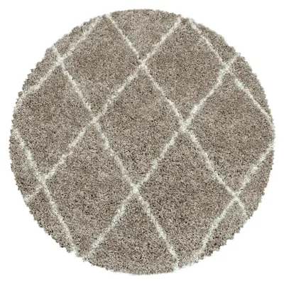 Image de Teppium Tapis Shaggy Rond Beige 80 cm, Motif Losanges, Poils Longs, Doux, Style Scandinave