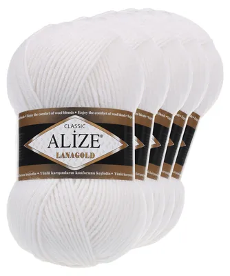 5 x 100g Strickgarn ALIZE Lanagold weiß