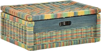 Produktbild von KRINES HOME Korb mit Deckel Rattan geflochten Farbe , Regalkorb, Schrankkorb (Bunt, Klein)