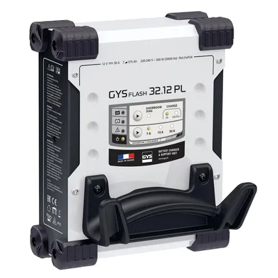 A GYS FLASH 32.12 PL battery charger and support unit is shown against a white background.