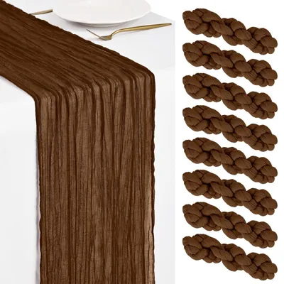 Obrázok produktu pre Sada 8 hnedých obrusov z plátennej látky – 45 x 275 cm, ideálne na romantickú výzdobu