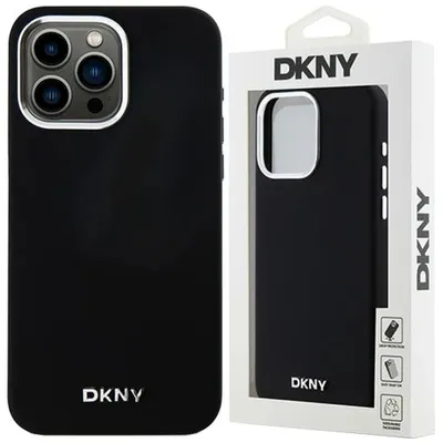 Produktbild von DKNY DKHMP15LSMCHLK iPhone 15 Pro 6,1 Zoll schwarze Hartschalen-Schutzhülle aus Flüssigsilikon mit kleinem Metalllogo und MagSafe-Funktion