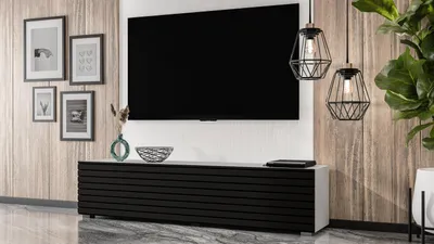 Produktbild von AX LIVING Zivolli Lowboard 160 cm Weiß Schwarze Lamellenfront