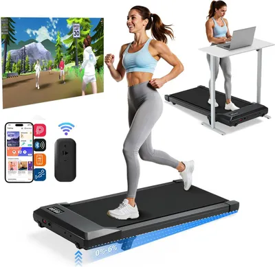 Obrázek produktu pro Walking Pad – běžecký pás pod stůl – elektrický kancelářský běžecký pás – 2,5 HP, 1800 W – rychlost až 6 km/h – nosnost 136 kg – Bluetooth, reproduktory a LED dálkové ovládání – černý