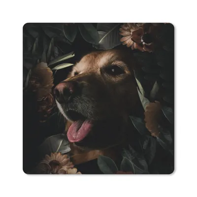 Produktbild von MuchoWow® Mauspad Mousepad Hund - Blumen - Botanisch 20x20 cm - Mousepads - Maus Mat - Pad - Mausunterlage - Desk Mat - Bureauartikeln