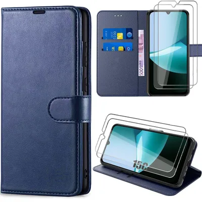 Image de Coque + 2 Verres Trempés pour Xiaomi Redmi 15C 4G/5G, Protection Antichoc Synthécuir Bleu Marine